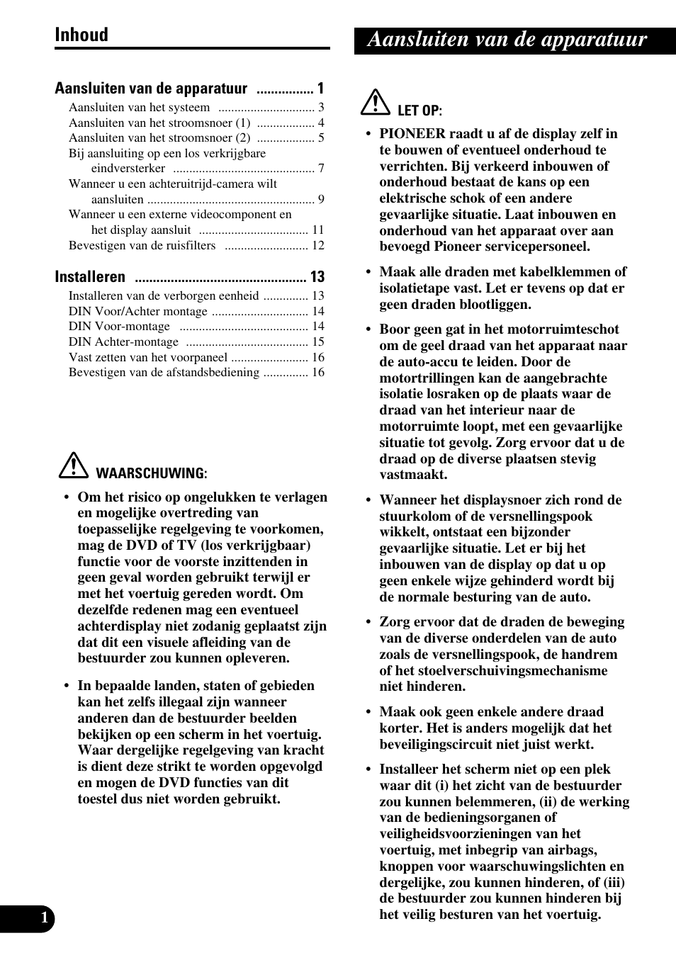 Aansluiten van de apparatuur, Inhoud | Pioneer AVH-P7500DVDII User Manual | Page 82 / 98