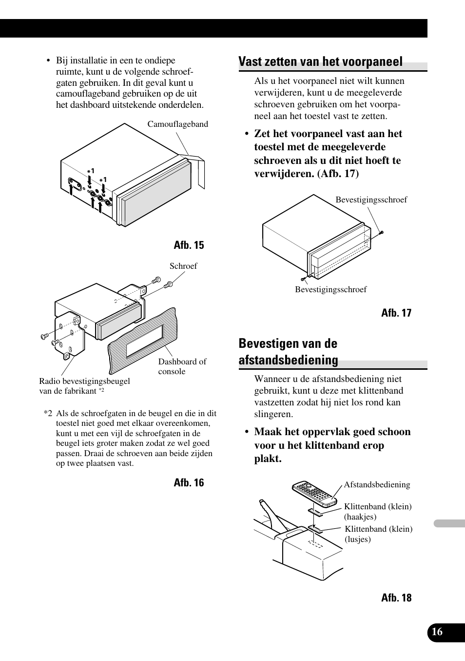 Vast zetten van het voorpaneel, Bevestigen van de afstandsbediening | Pioneer AVH-P7500DVDII User Manual | Page 97 / 98