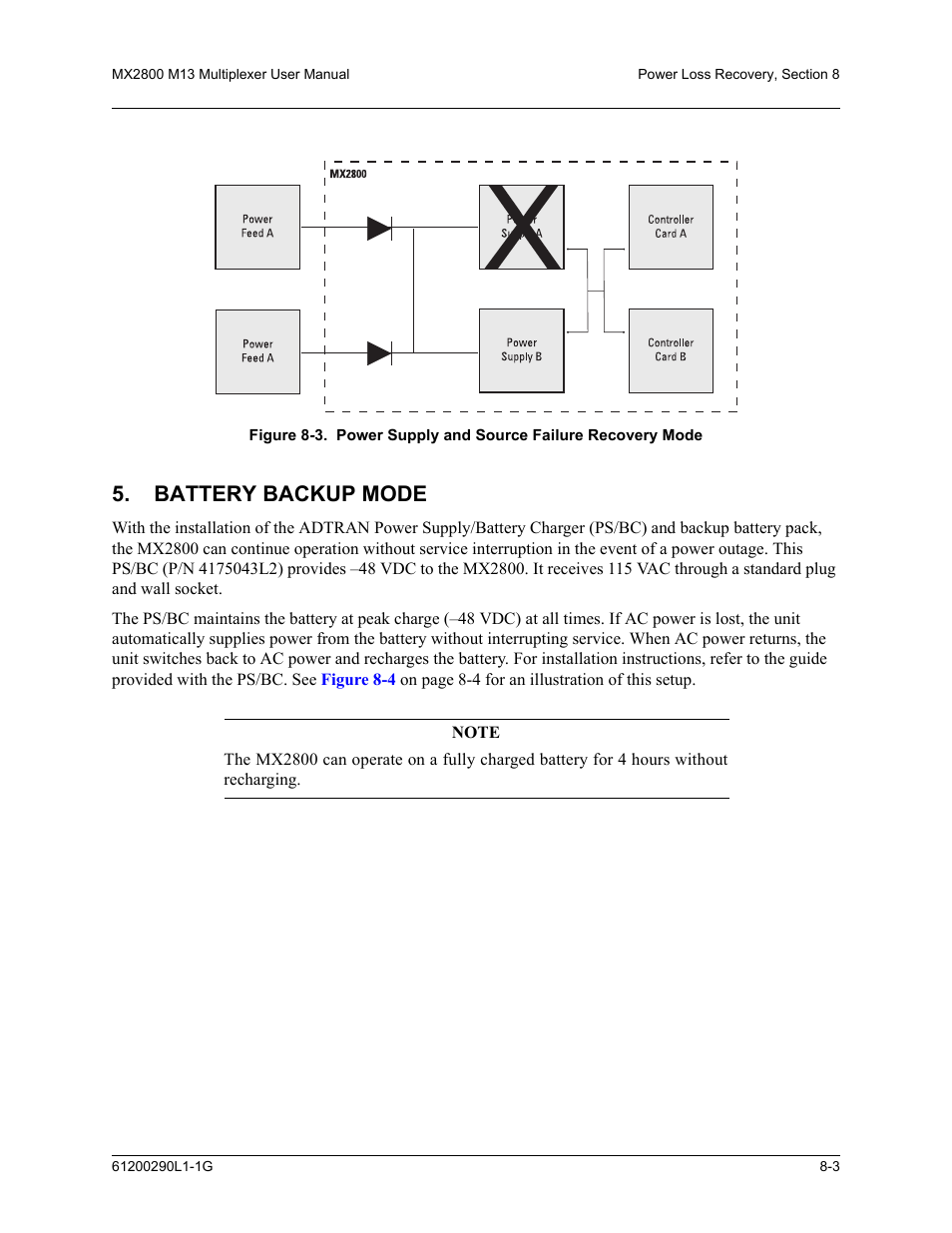 Battery backup mode, Battery backup mode -3, Il. for example, in | Figure 8-3 | ADTRAN MX2800 M13 User Manual | Page 123 / 200