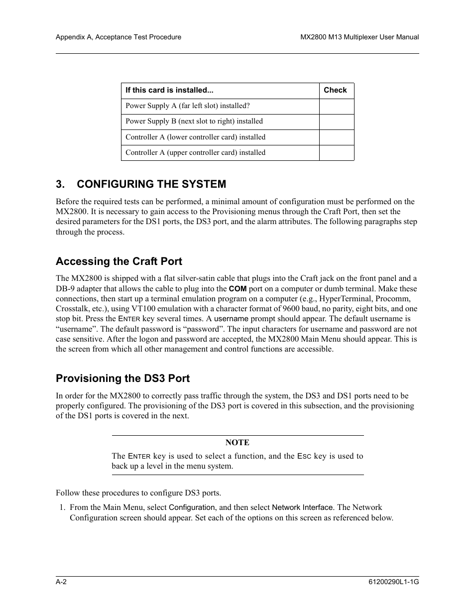 Configuring the system, Accessing the craft port, Provisioning the ds3 port | ADTRAN MX2800 M13 User Manual | Page 158 / 200