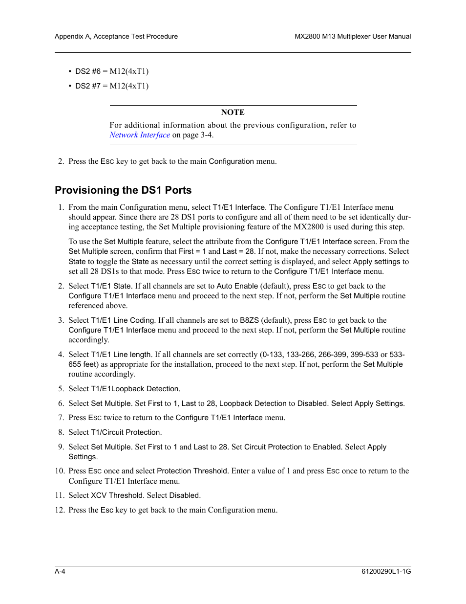 Provisioning the ds1 ports | ADTRAN MX2800 M13 User Manual | Page 160 / 200