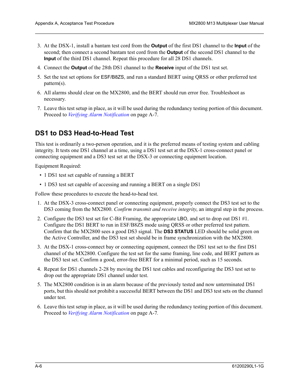 Ds1 to ds3 head-to-head test | ADTRAN MX2800 M13 User Manual | Page 162 / 200