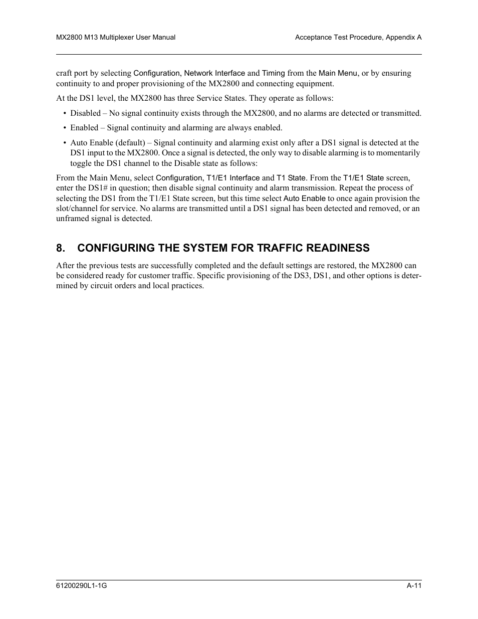 Configuring the system for traffic readiness | ADTRAN MX2800 M13 User Manual | Page 167 / 200