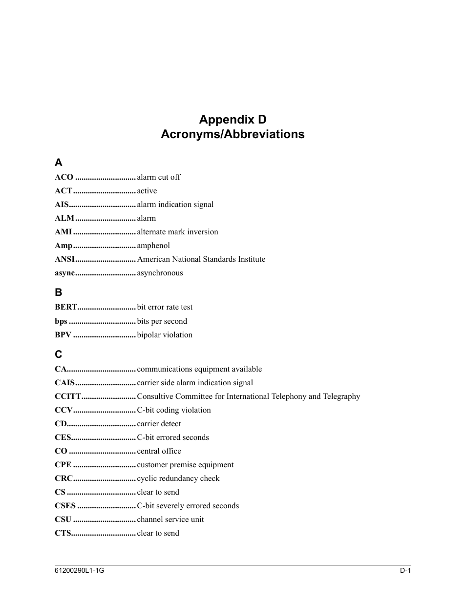 Appendix d, acronyms/abbreviations, Appendix d acronyms/abbreviations | ADTRAN MX2800 M13 User Manual | Page 177 / 200