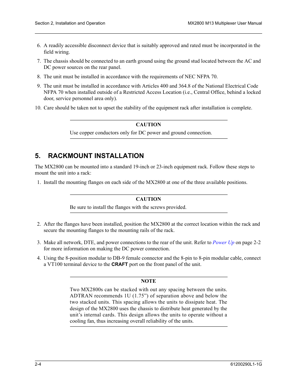 Rackmount installation, Rackmount installation -4 | ADTRAN MX2800 M13 User Manual | Page 26 / 200