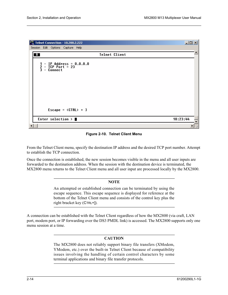 Figure 2-10.telnet client menu -14, Figure | ADTRAN MX2800 M13 User Manual | Page 36 / 200