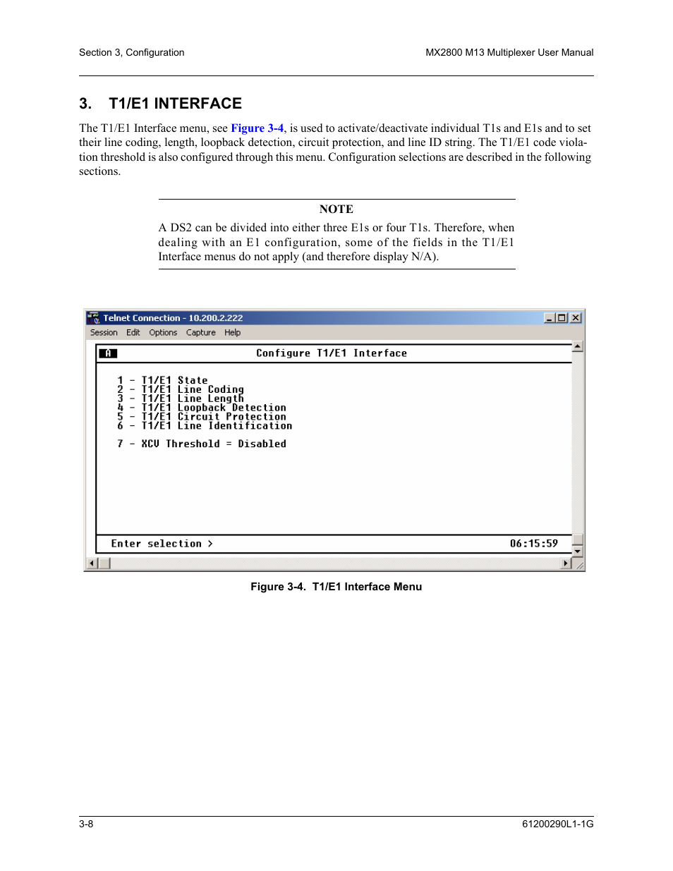 T1/e1 interface, T1/e1 interface -8, Figure 3-4. t1/e1 interface menu -8 | ADTRAN MX2800 M13 User Manual | Page 48 / 200