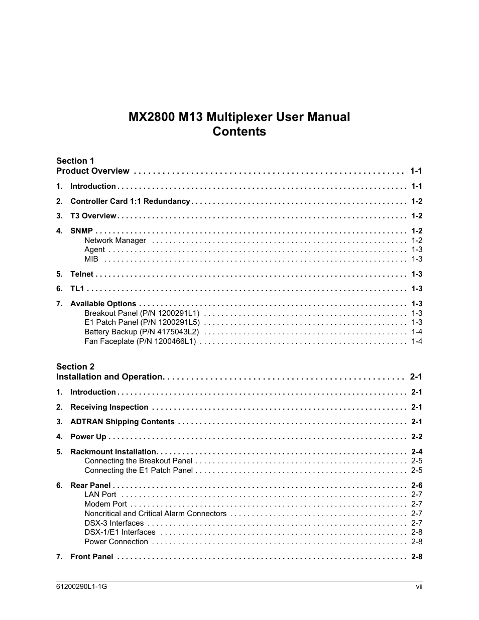 ADTRAN MX2800 M13 User Manual | Page 7 / 200