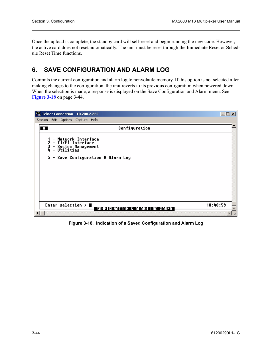 Save configuration and alarm log, Save configuration and alarm log -44 | ADTRAN MX2800 M13 User Manual | Page 84 / 200