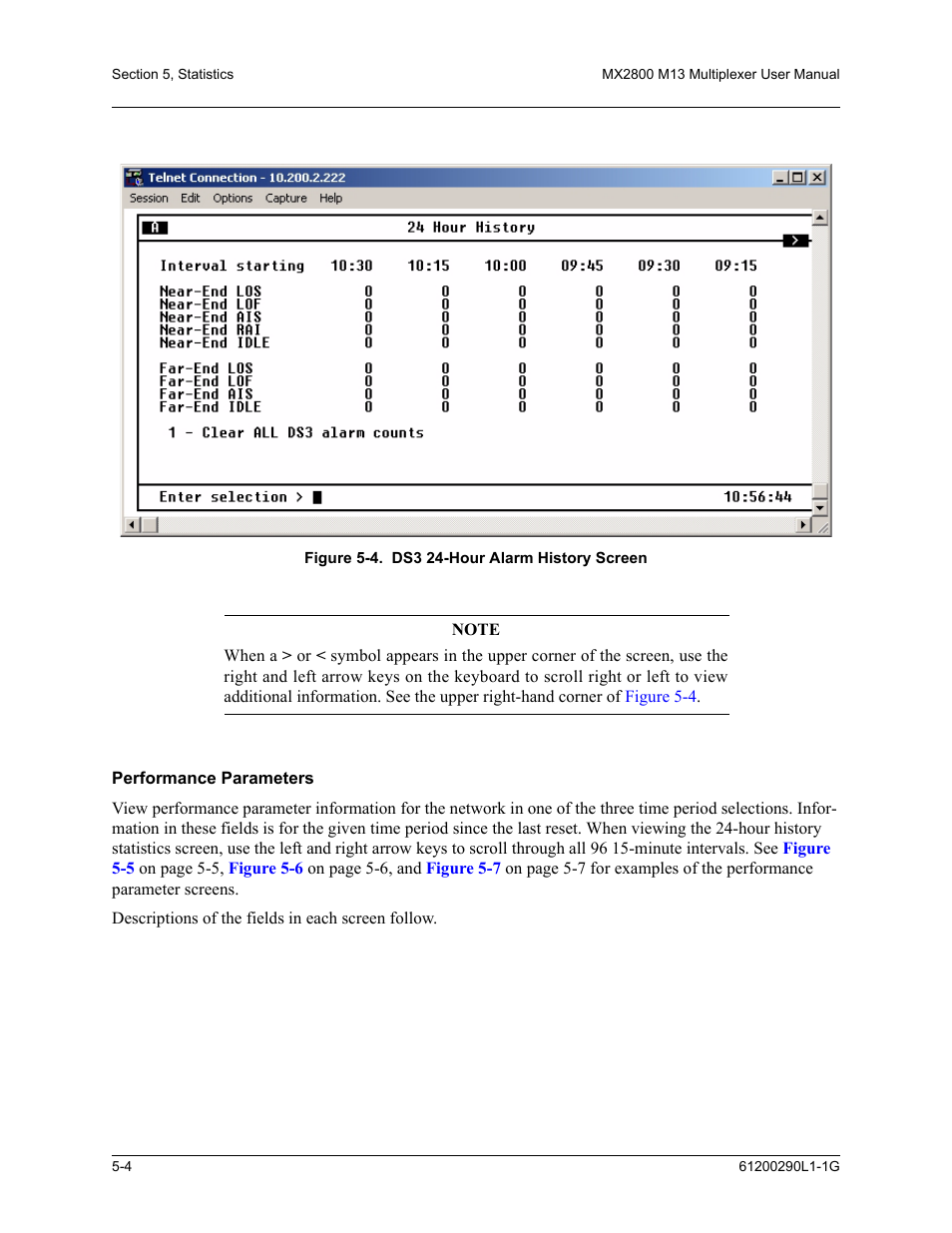Performance parameters, Performance parameters -4, Figure 5-4. ds3 24-hour alarm history screen -4 | Figure 5-4 | ADTRAN MX2800 M13 User Manual | Page 94 / 200