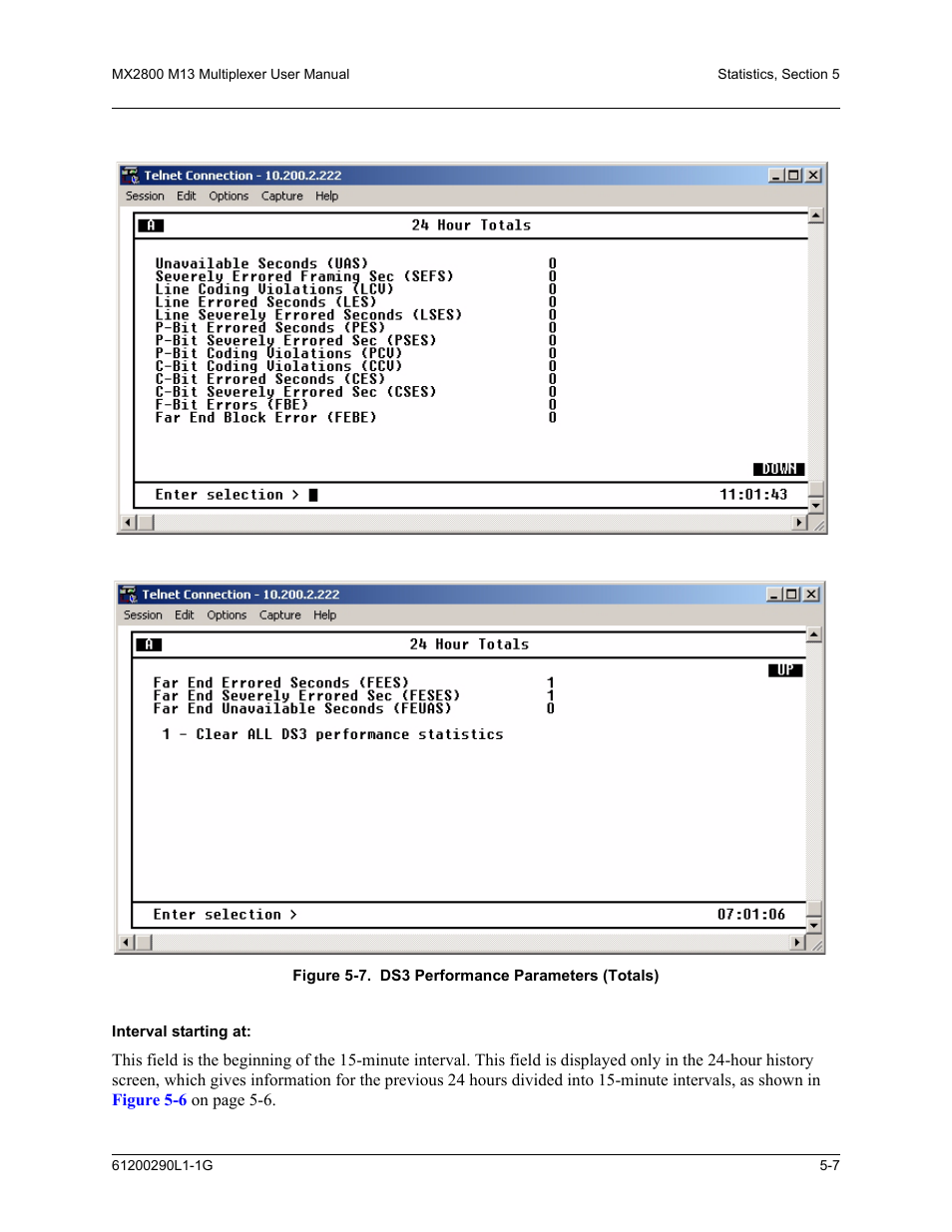 Interval starting at, Interval starting at: -7, Figure 5-7. ds3 performance parameters (totals) -7 | Figure 5-7 | ADTRAN MX2800 M13 User Manual | Page 97 / 200