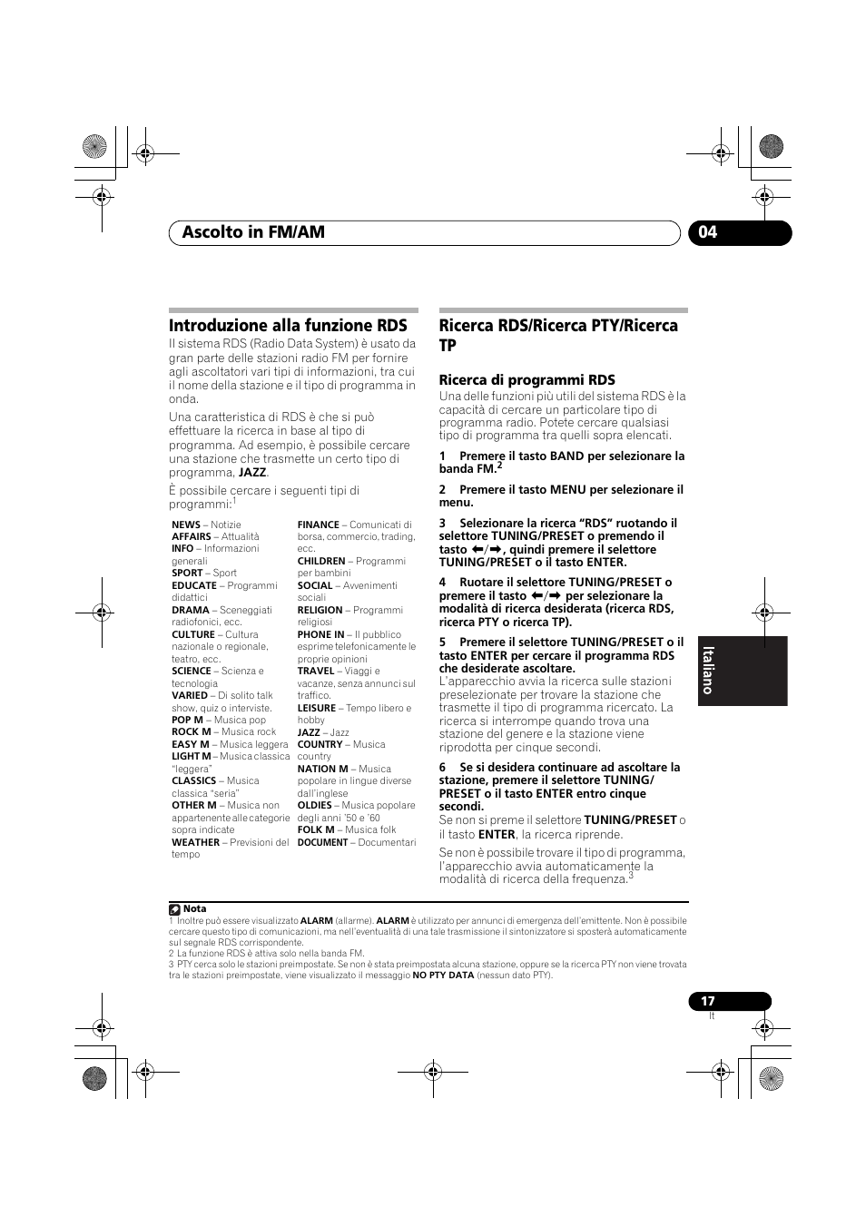Introduzione alla funzione rds, Ricerca rds/ricerca pty/ricerca tp, Ascolto in fm/am 04 | Pioneer F-F3MK2-K User Manual | Page 105 / 156