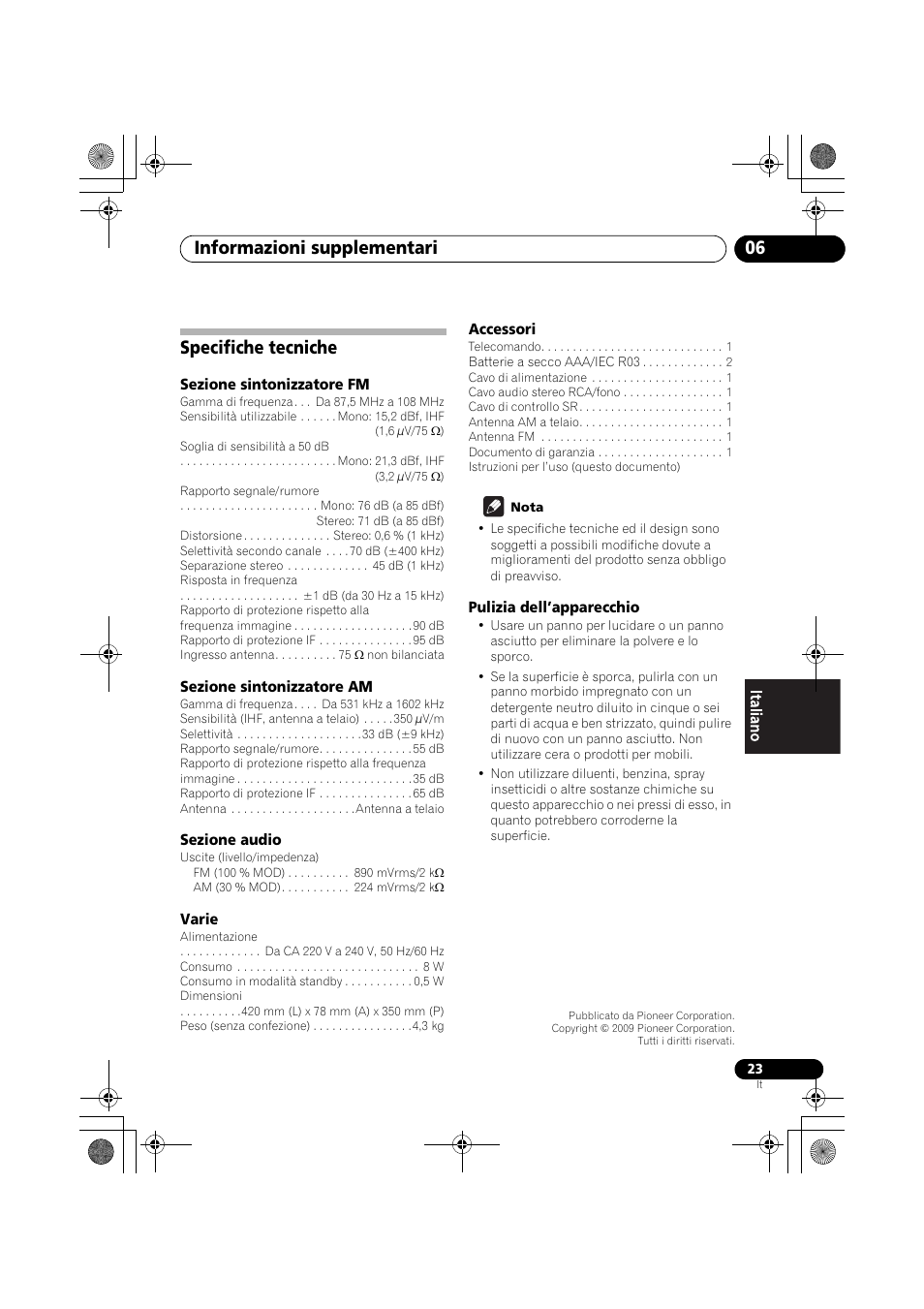 Specifiche tecniche, Informazioni supplementari 06 | Pioneer F-F3MK2-K User Manual | Page 111 / 156
