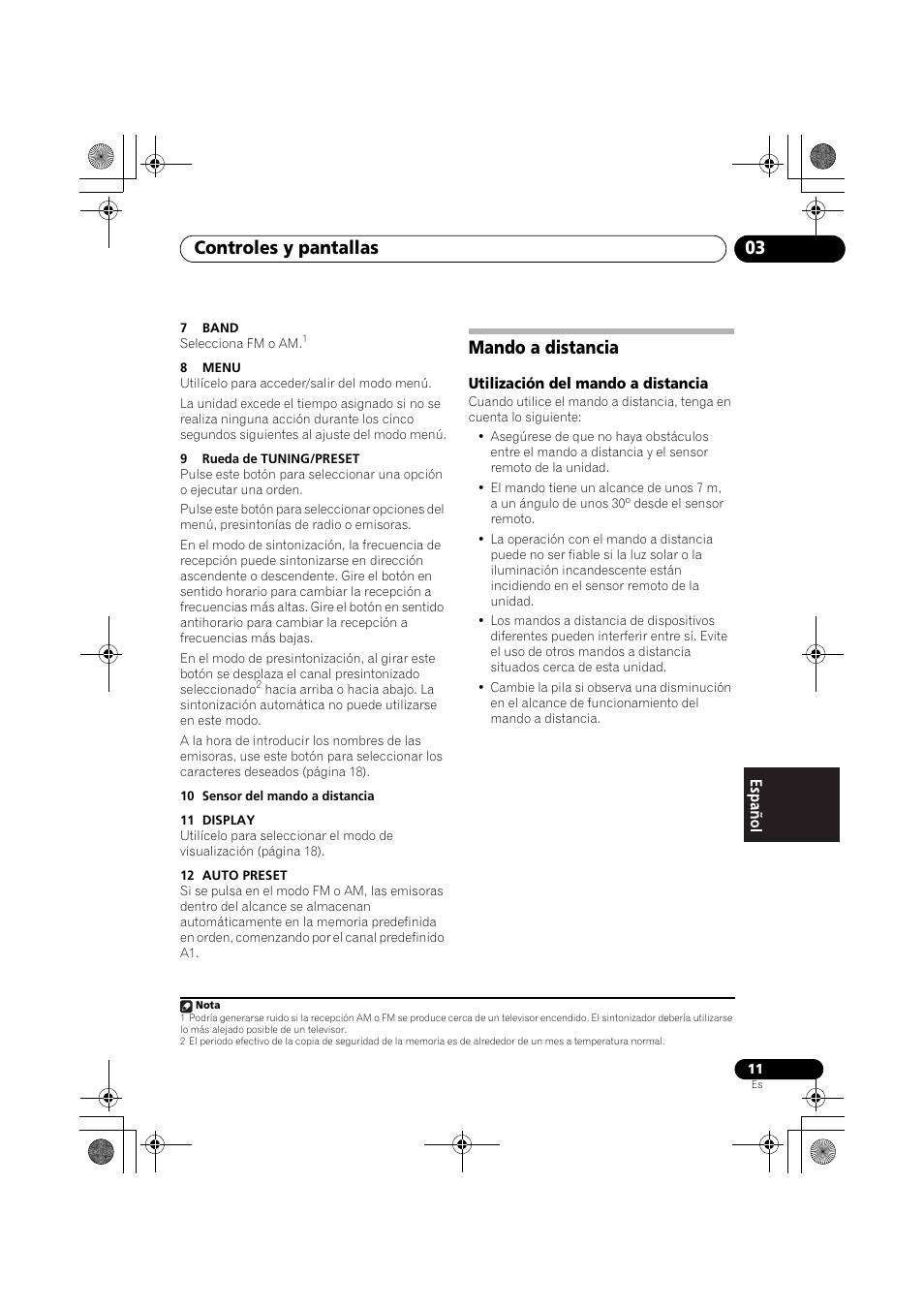 Mando a distancia, Controles y pantallas 03 | Pioneer F-F3MK2-K User Manual | Page 121 / 156