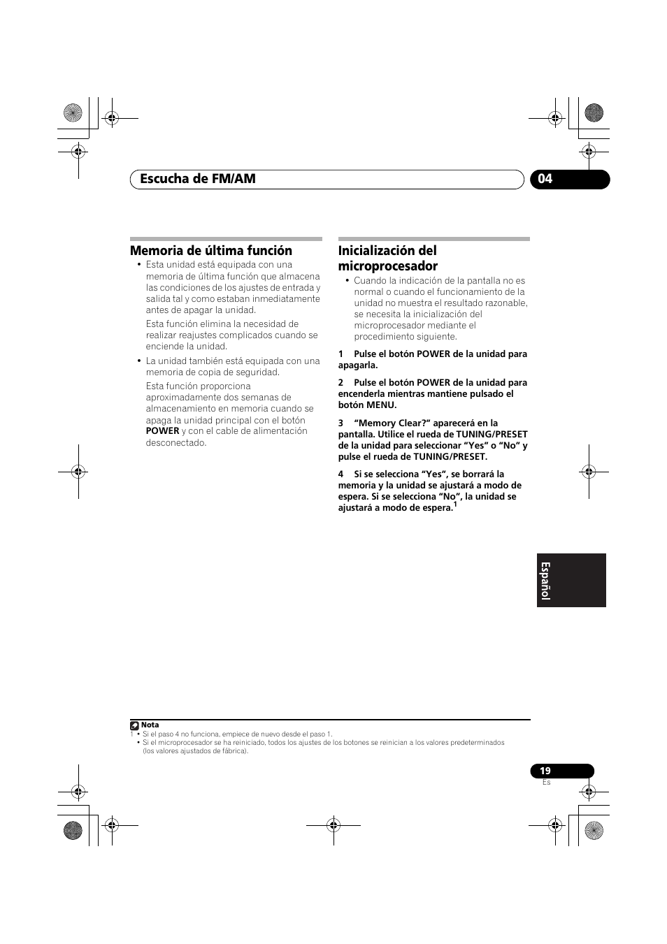Memoria de última función, Inicialización del microprocesador, Escucha de fm/am 04 | Pioneer F-F3MK2-K User Manual | Page 129 / 156