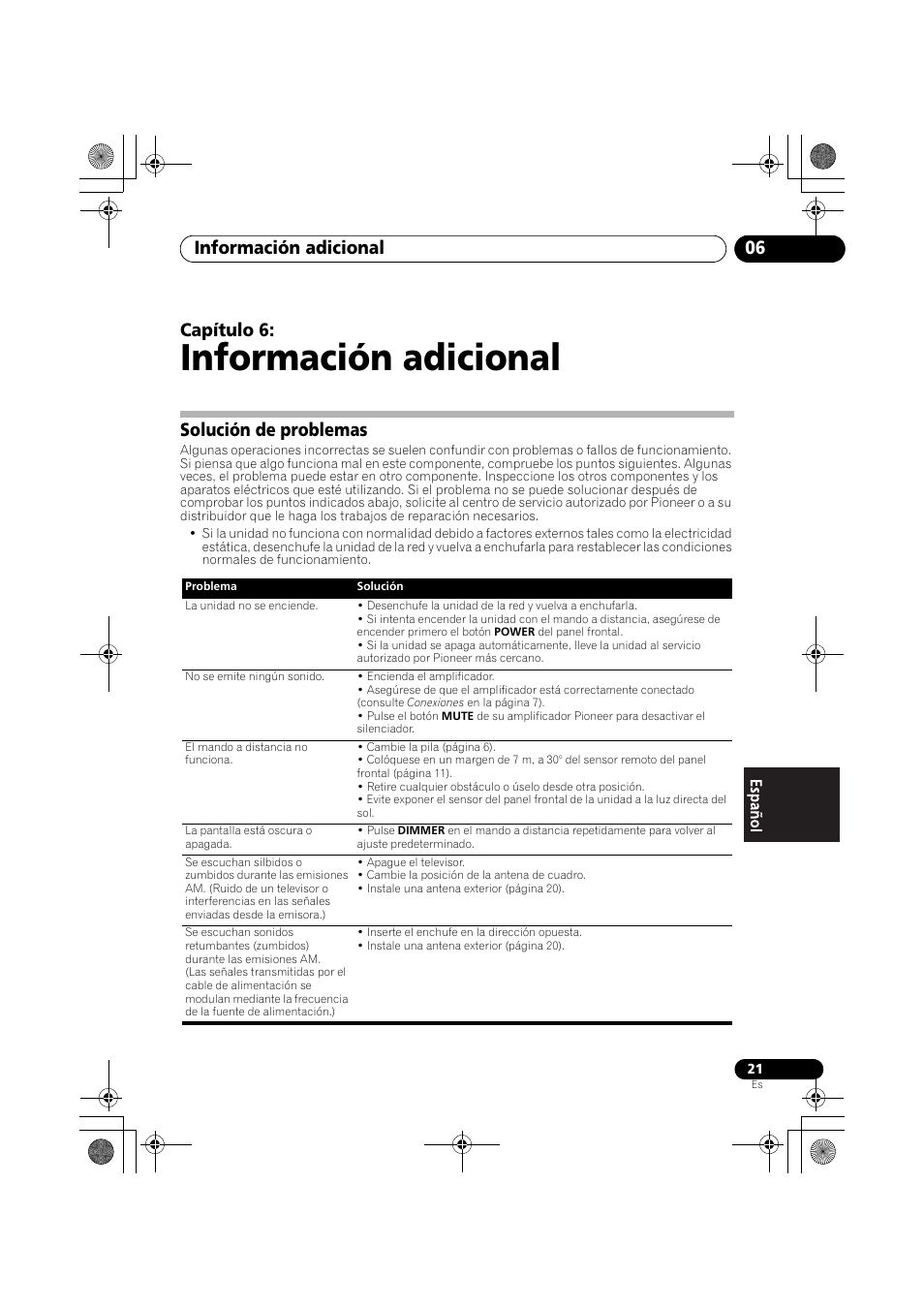 Solución de problemas, Información adicional, Información adicional 06 | Capítulo 6 | Pioneer F-F3MK2-K User Manual | Page 131 / 156