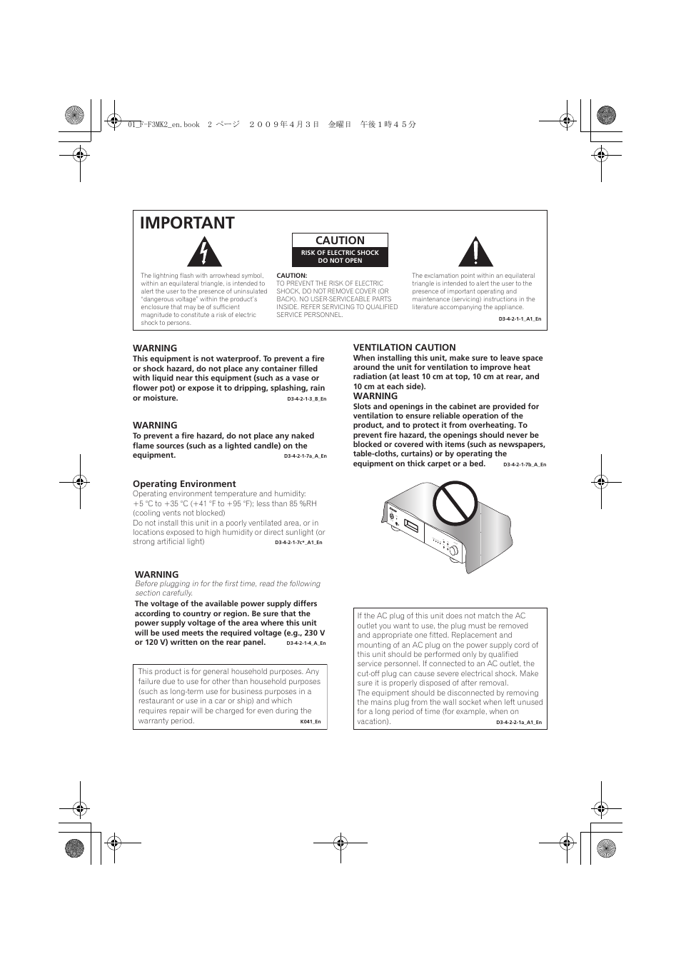 Important | Pioneer F-F3MK2-K User Manual | Page 2 / 156