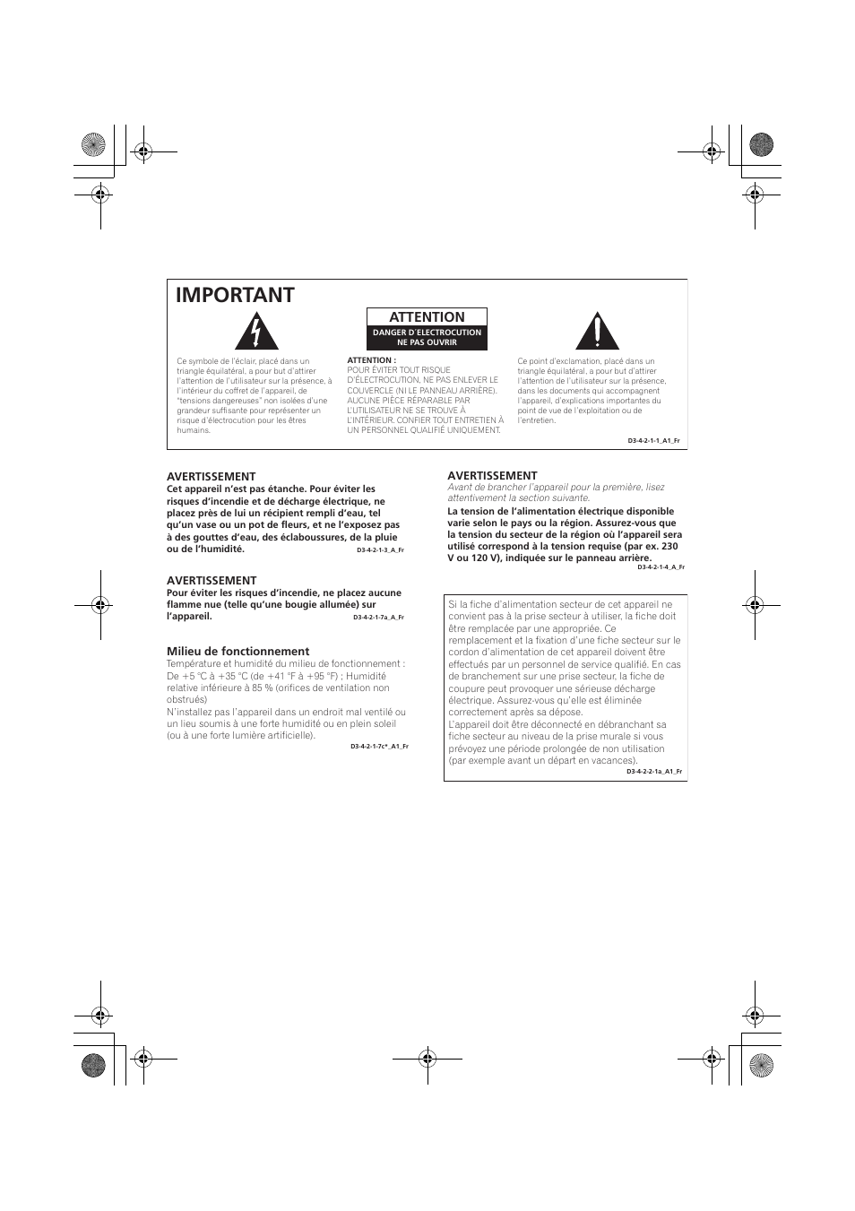 Important, Attention | Pioneer F-F3MK2-K User Manual | Page 24 / 156