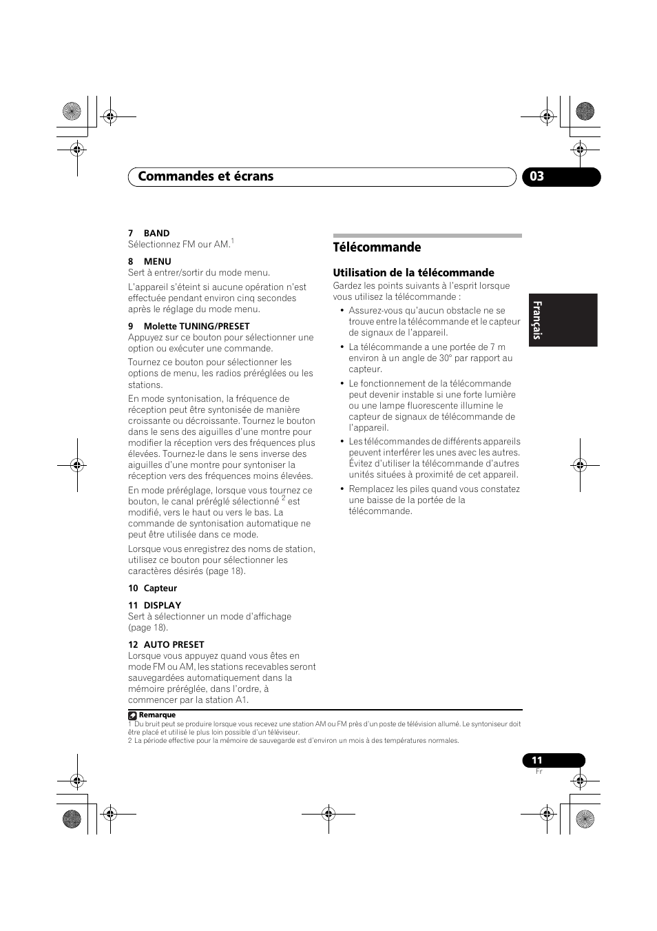 Télécommande, Commandes et écrans 03 | Pioneer F-F3MK2-K User Manual | Page 33 / 156