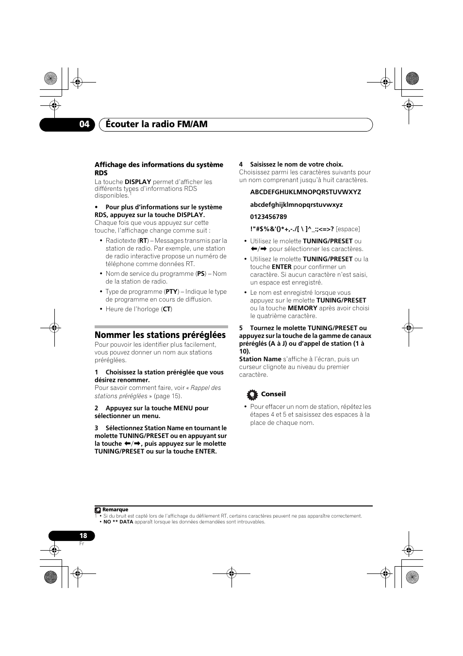 Nommer les stations préréglées, Écouter la radio fm/am 04 | Pioneer F-F3MK2-K User Manual | Page 40 / 156