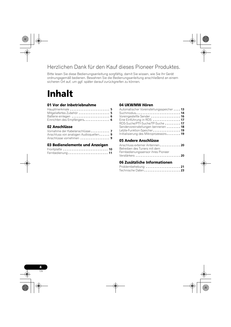 Ungsanleitung, Ukw/mw-tuner, Inhalt | Pioneer F-F3MK2-K User Manual | Page 48 / 156