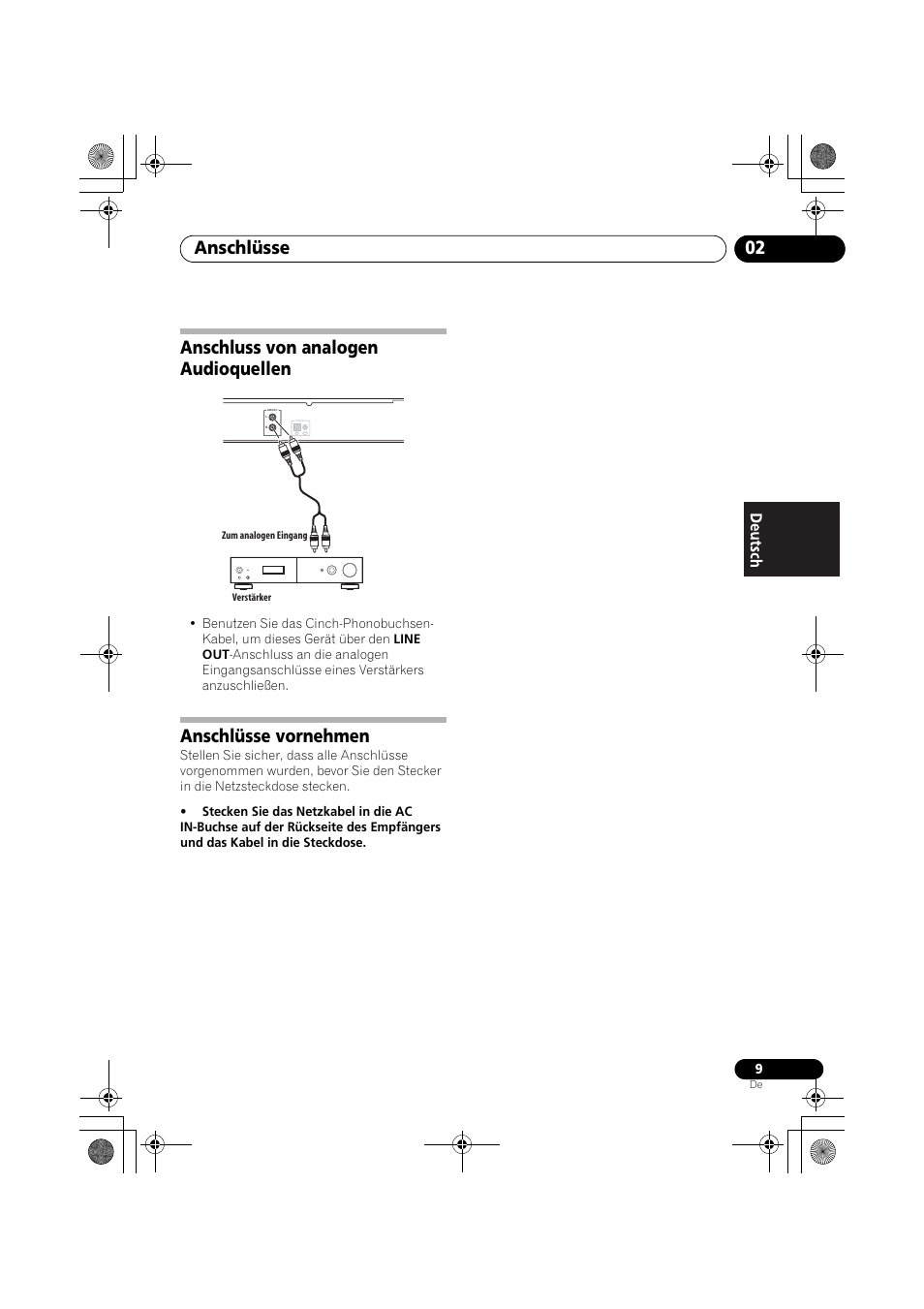 Anschluss von analogen audioquellen, Anschlüsse vornehmen, Anschlüsse 02 | Pioneer F-F3MK2-K User Manual | Page 53 / 156