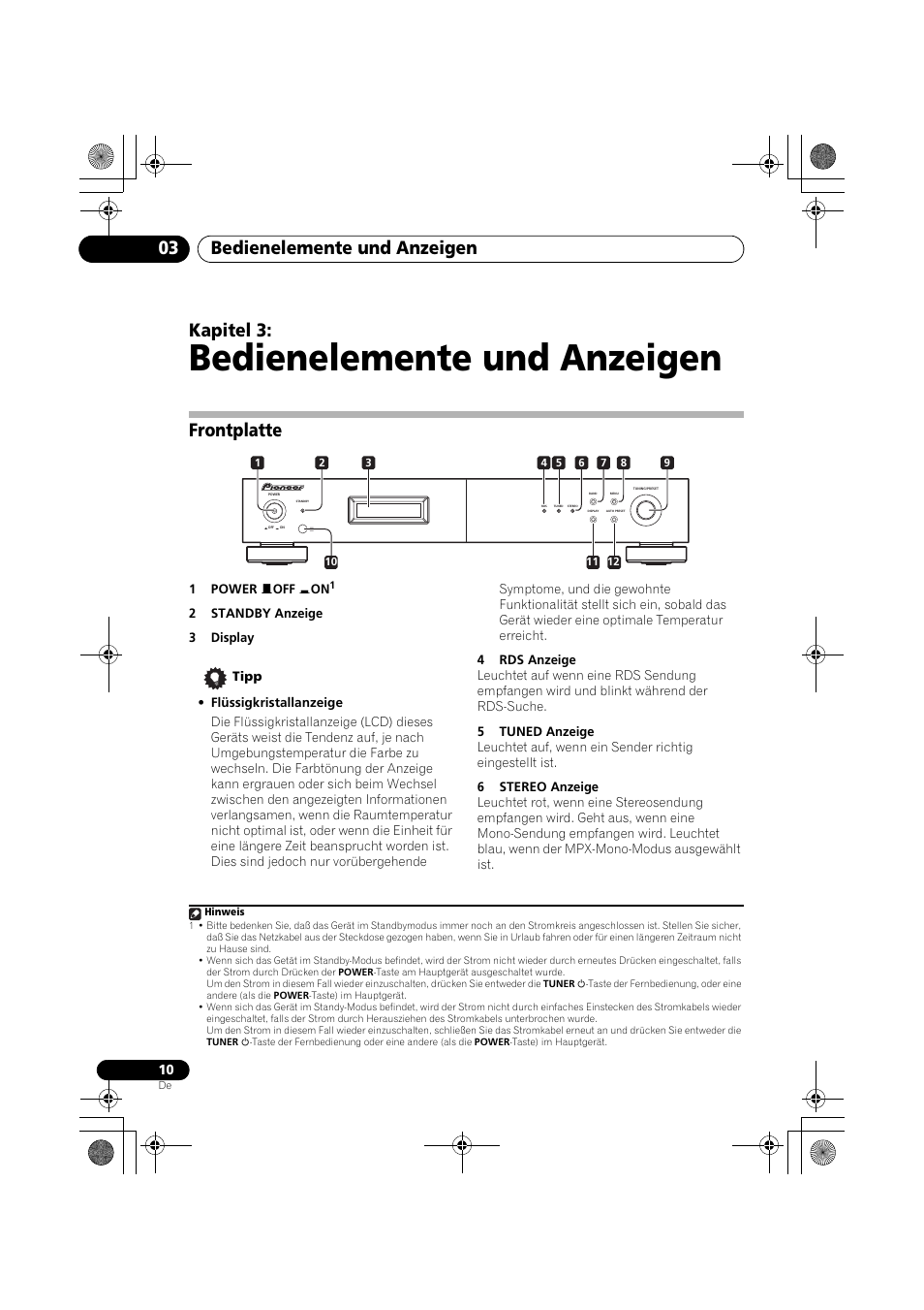 Frontplatte, Bedienelemente und anzeigen, Bedienelemente und anzeigen 03 | Kapitel 3 | Pioneer F-F3MK2-K User Manual | Page 54 / 156