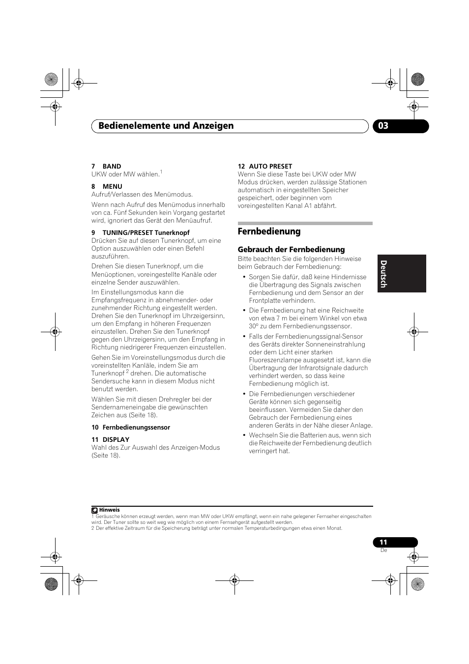Fernbedienung, Bedienelemente und anzeigen 03 | Pioneer F-F3MK2-K User Manual | Page 55 / 156
