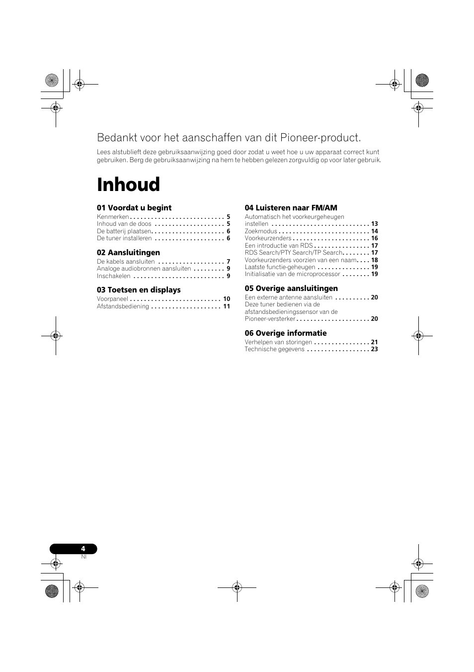 Handleiding | istr, Fm/am-tuner, Inhoud | Pioneer F-F3MK2-K User Manual | Page 70 / 156