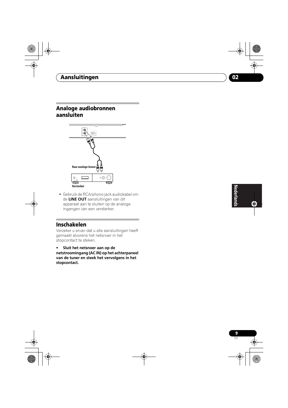 Analoge audiobronnen aansluiten, Inschakelen, Aansluitingen 02 | Pioneer F-F3MK2-K User Manual | Page 75 / 156