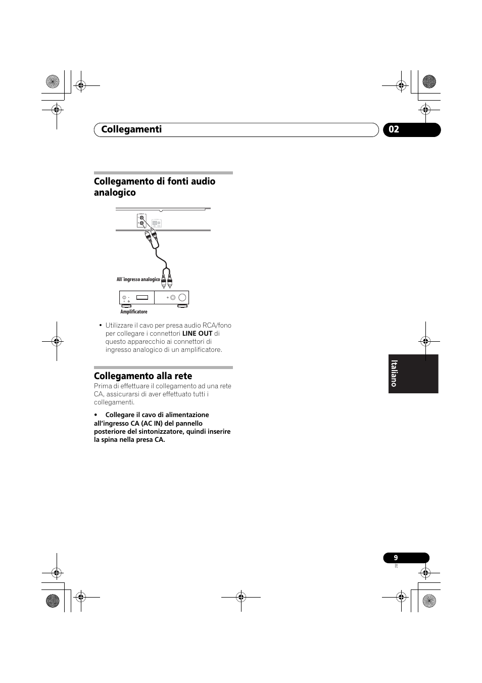 Collegamento di fonti audio analogico, Collegamento alla rete, Collegamenti 02 | Pioneer F-F3MK2-K User Manual | Page 97 / 156