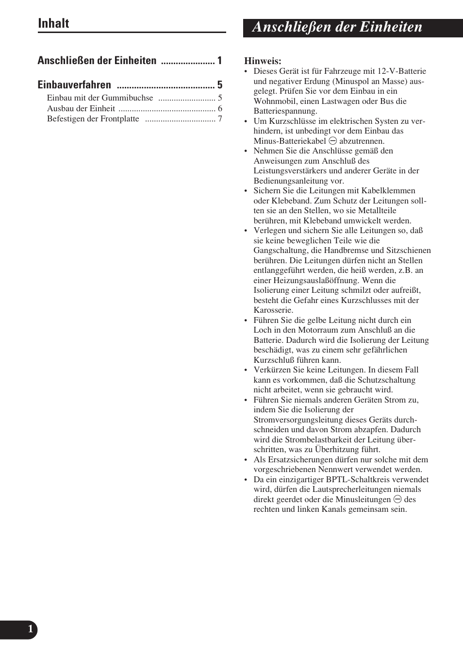 Anschließen der einheiten, Inhalt | Pioneer DEH-P7400MP User Manual | Page 18 / 52