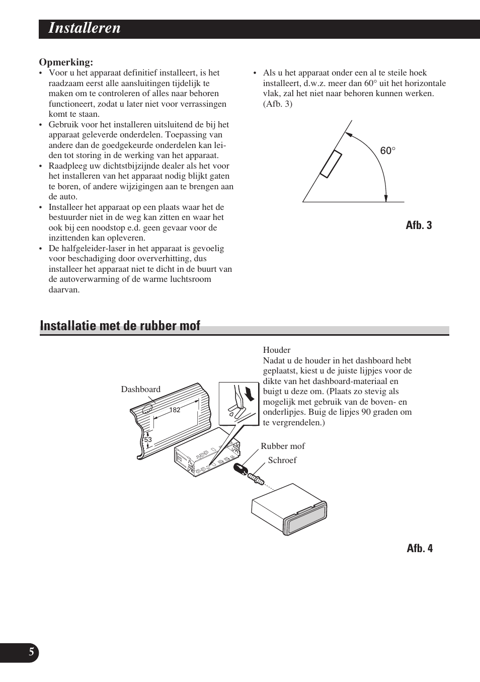 A title (english), Installeren, Installatie met de rubber mof | Pioneer DEH-P7400MP User Manual | Page 46 / 52