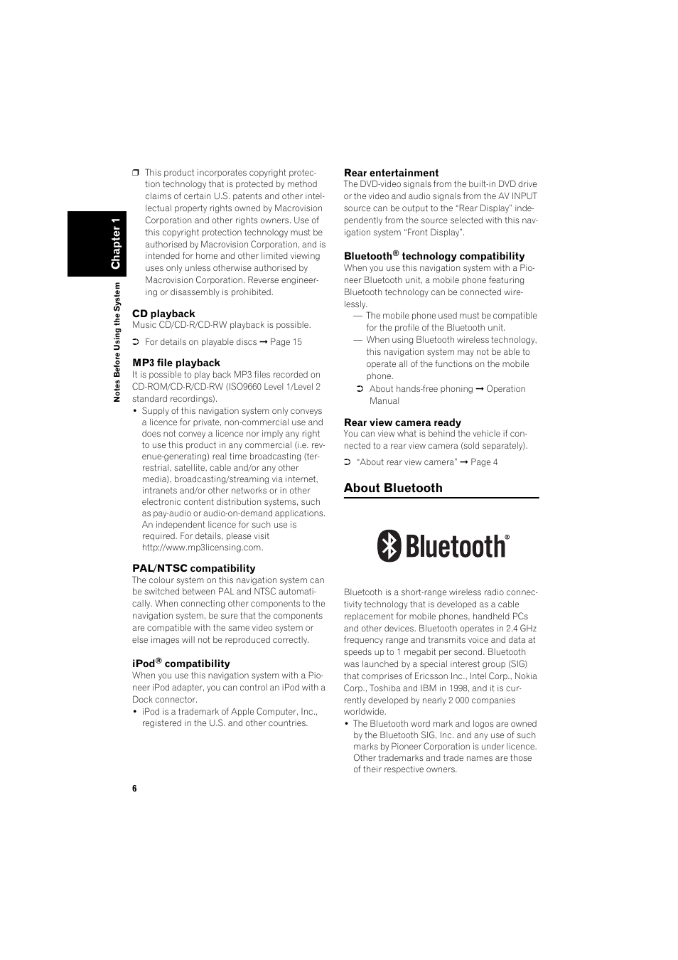About bluetooth 6, About bluetooth | Pioneer AVIC-HD1BT User Manual | Page 8 / 25
