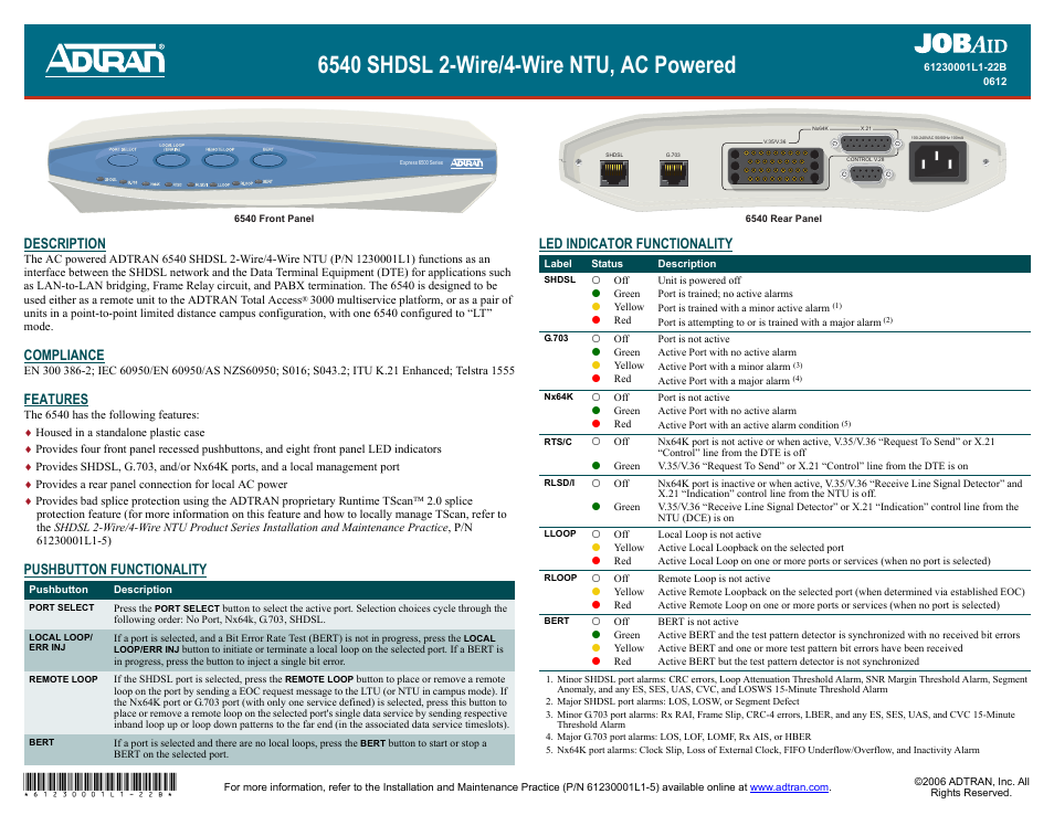 ADTRAN 6540 SHDSL User Manual | 2 pages