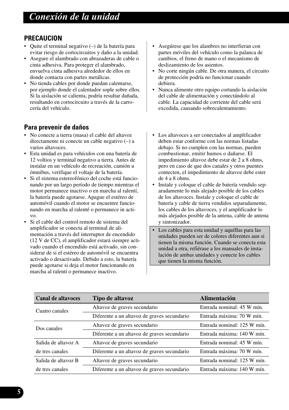 Conexión de la unidad | Pioneer GM-X354 User Manual | Page 18 / 76