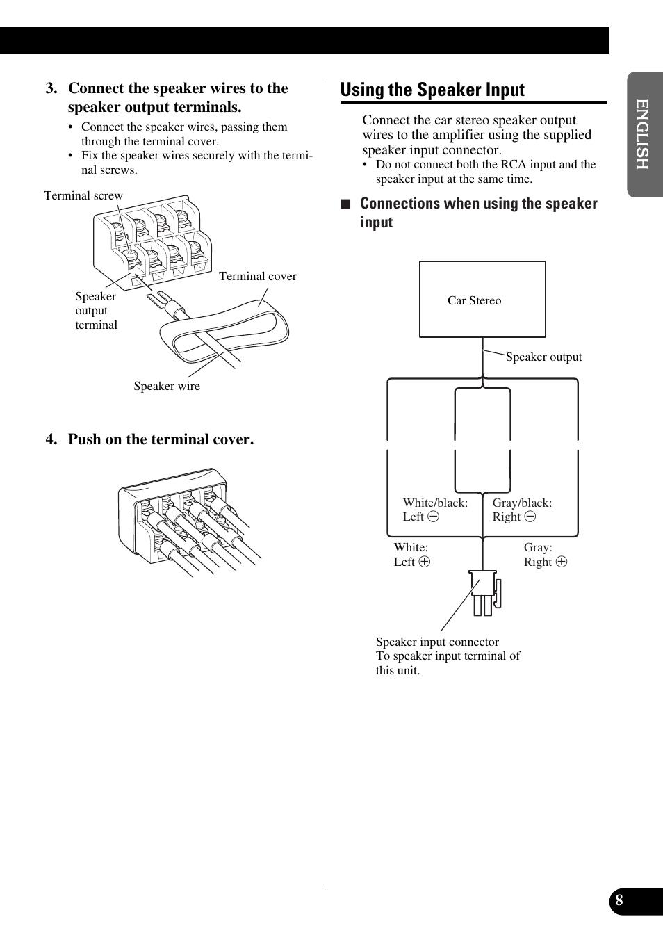 Using the speaker input | Pioneer GM-X354 User Manual | Page 9 / 76