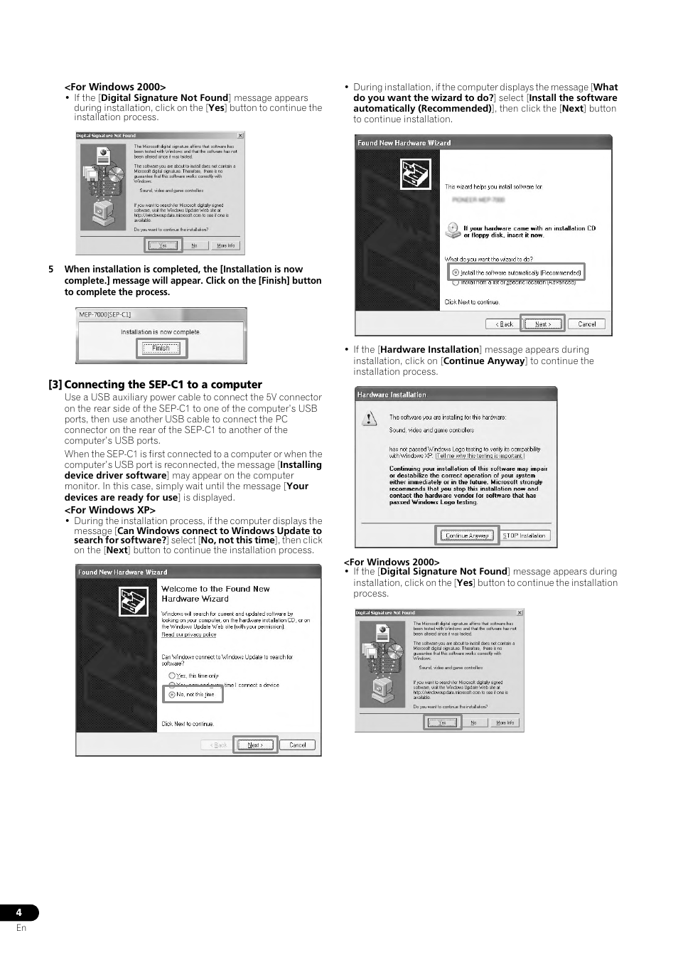 3] connecting the sep-c1 to a computer | Pioneer SEP-C1 User Manual | Page 4 / 5