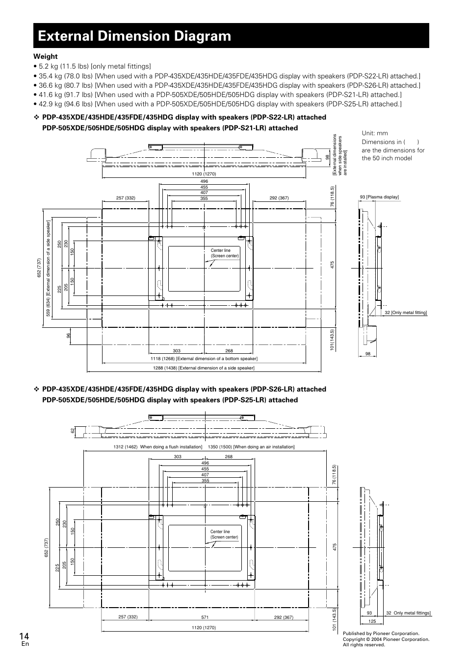 External dimension diagram | Pioneer PDK-WM02 User Manual | Page 14 / 20