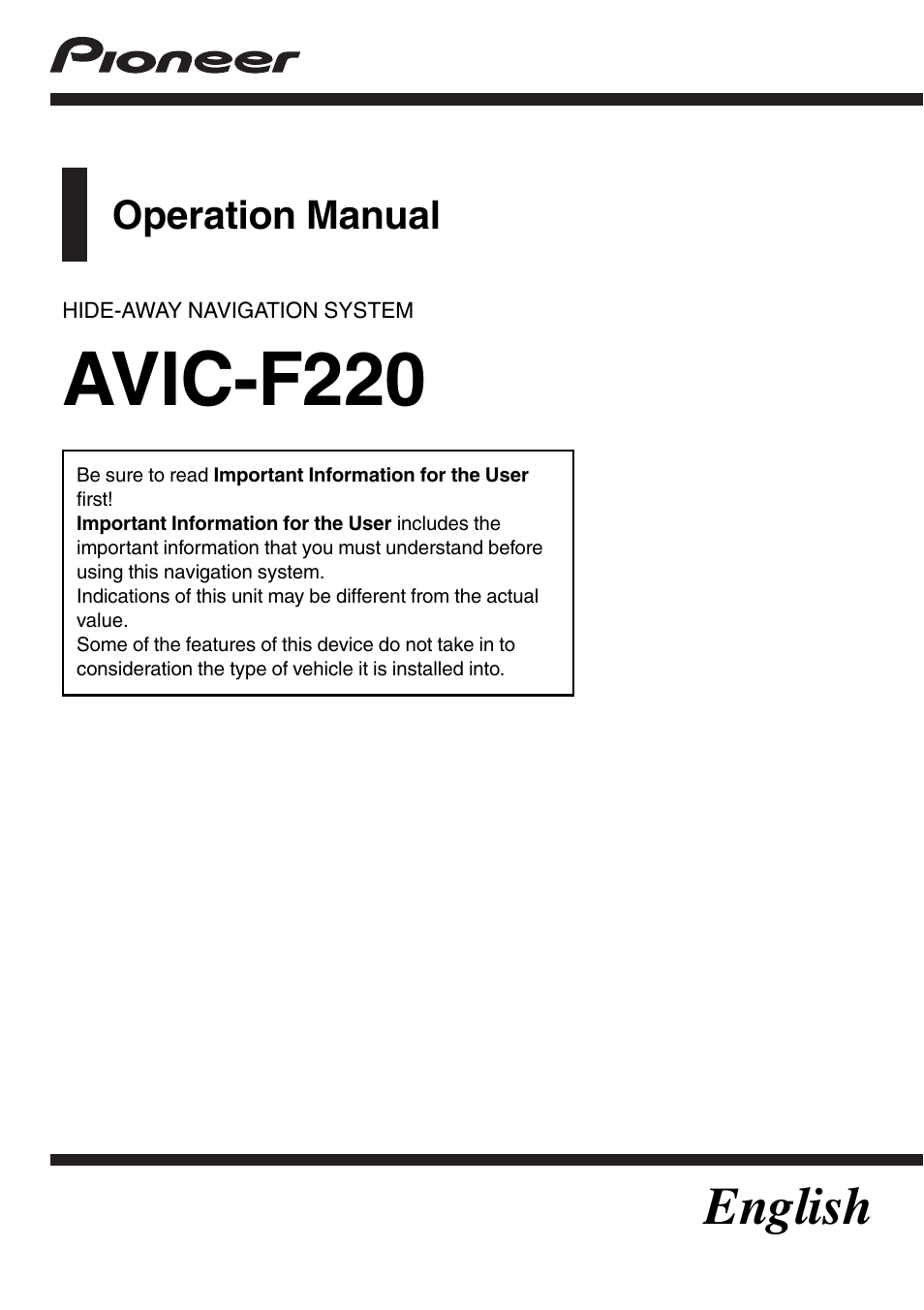 Pioneer AVIC-F220 User Manual | 76 pages