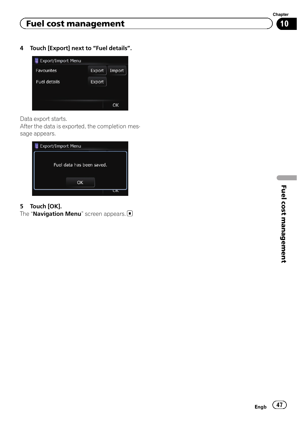 Fuel cost management | Pioneer AVIC-F220 User Manual | Page 47 / 76