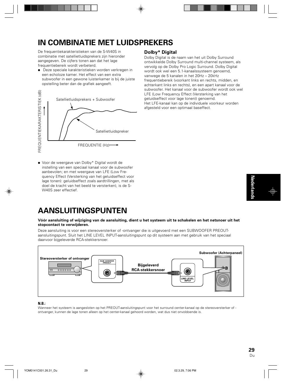 Aansluitingspunten, Nederlands, Dolby* digital | Pioneer S-W40S User Manual | Page 29 / 52