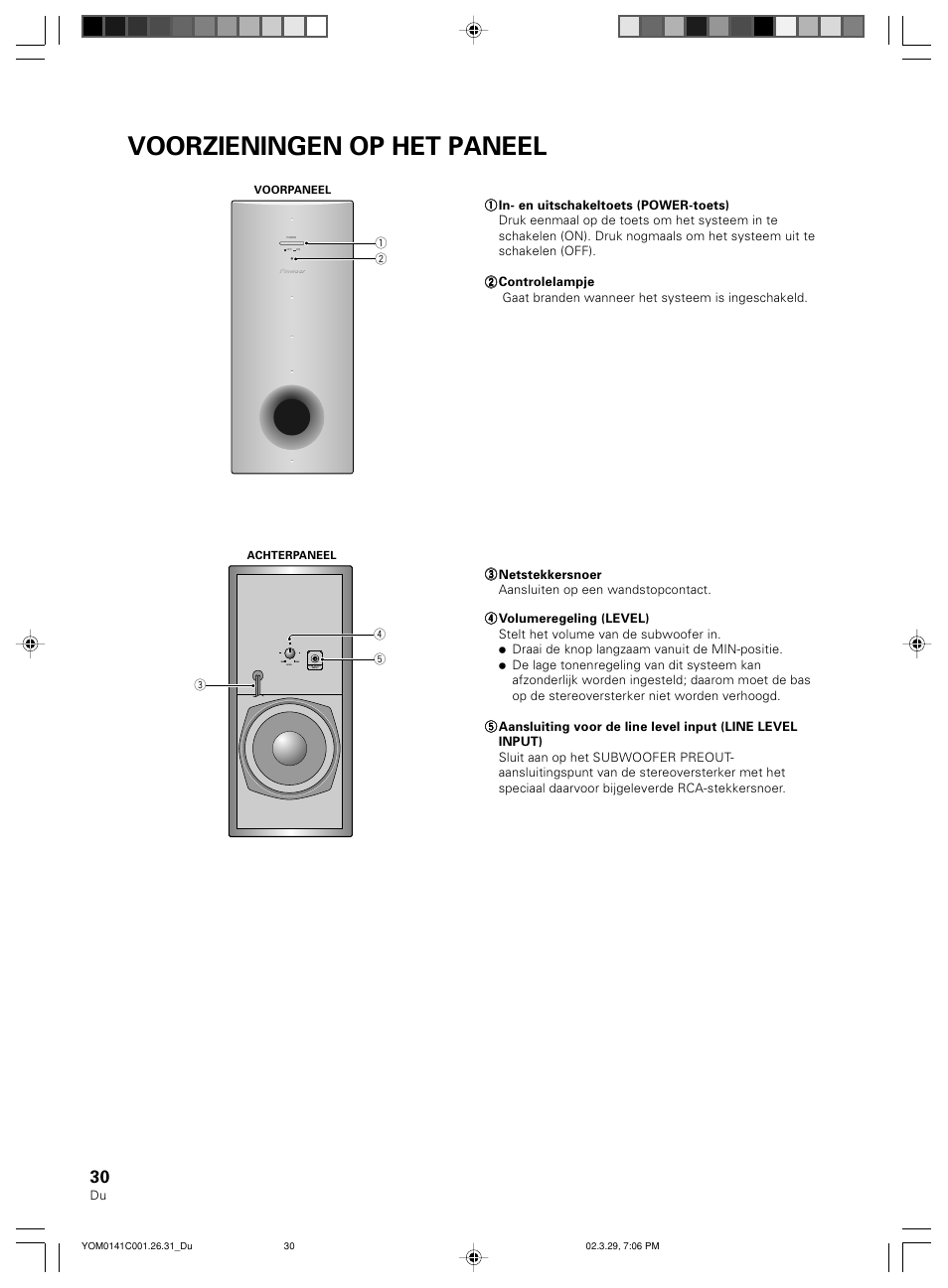 Voorzieningen op het paneel | Pioneer S-W40S User Manual | Page 30 / 52