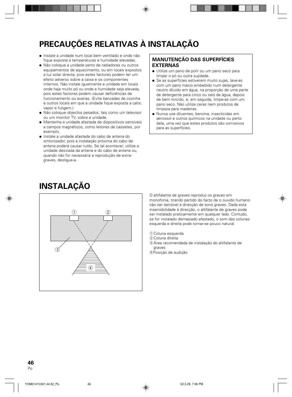 Precauções relativas à instalação instalação | Pioneer S-W40S User Manual | Page 46 / 52