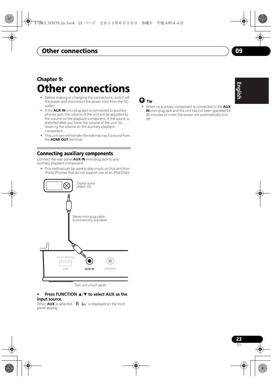 Connecting auxiliary components, Other connections, Other connections 09 | English français español chapter 9 | Pioneer X-SMC1-W User Manual | Page 23 / 116