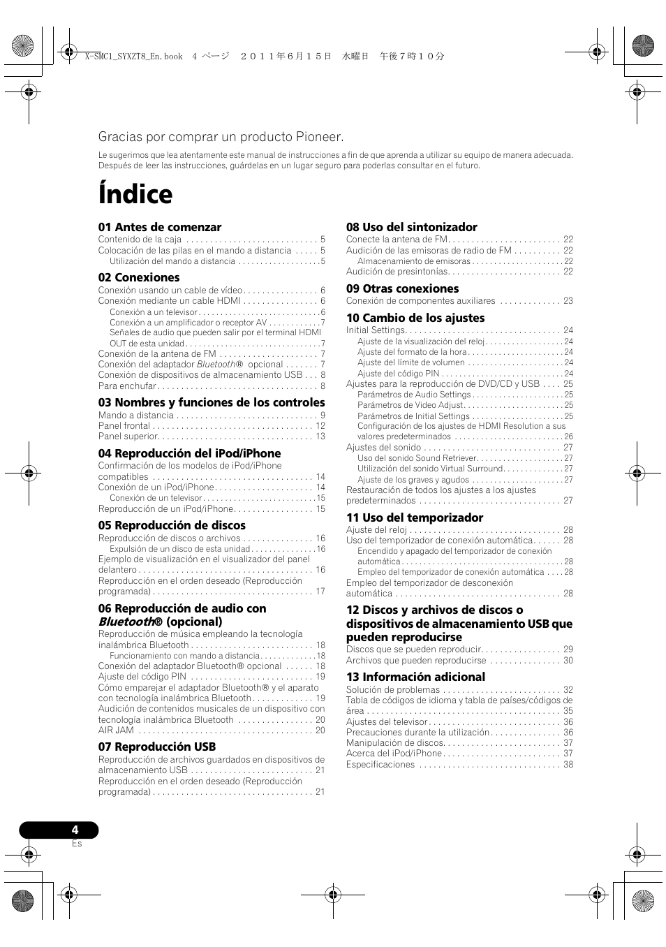 Sistema micro slim av, Manual de instrucciones, Índice | Gracias por comprar un producto pioneer | Pioneer X-SMC1-W User Manual | Page 80 / 116