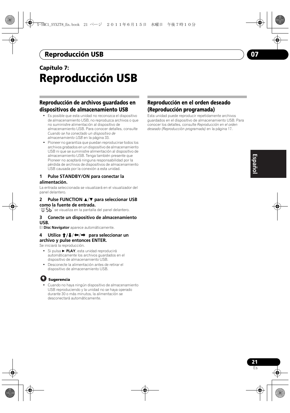 Reproducción usb, Reproducción usb 07, English français español capítulo 7 | Pioneer X-SMC1-W User Manual | Page 97 / 116