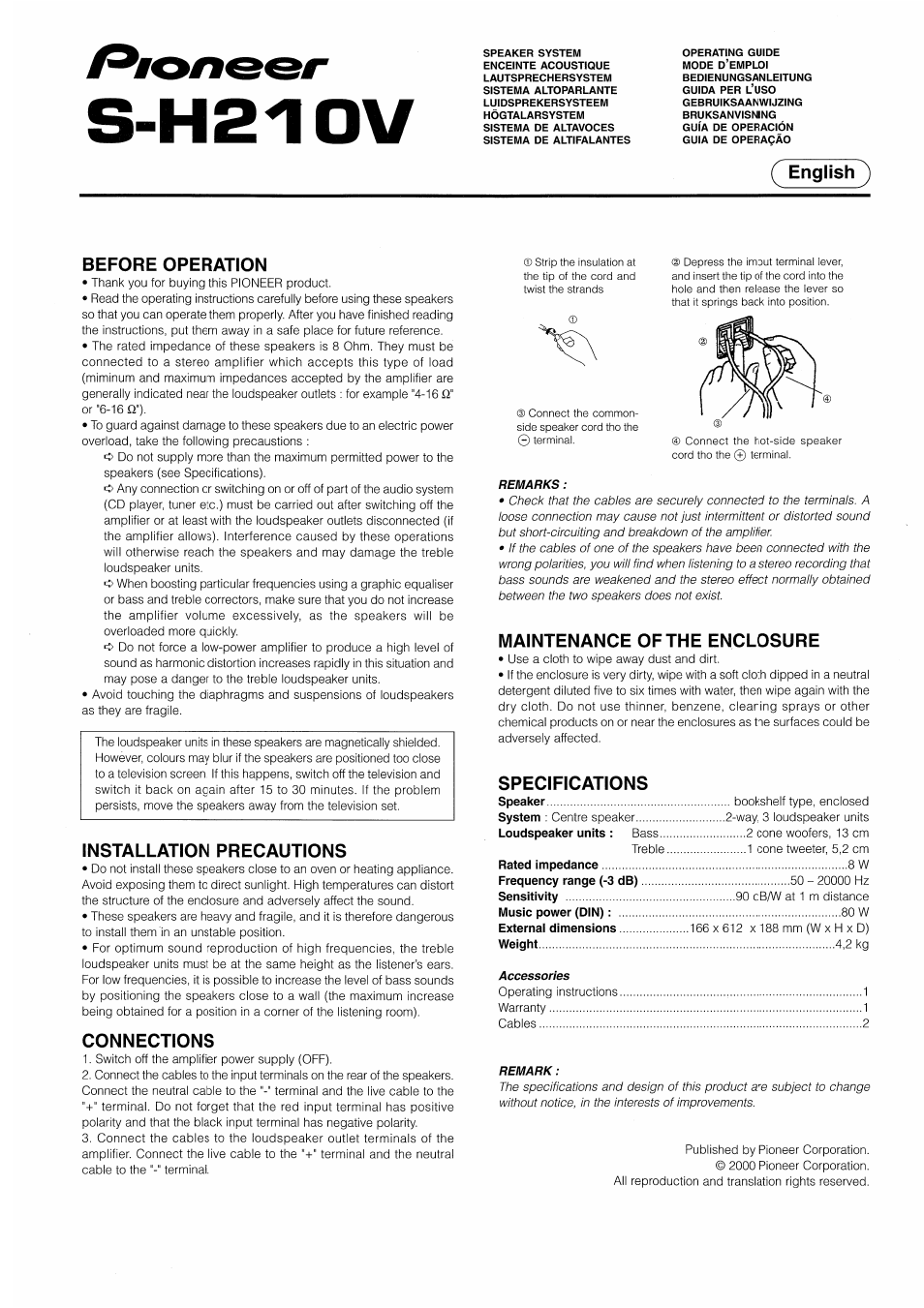 Pioneer S-H210V User Manual | 8 pages