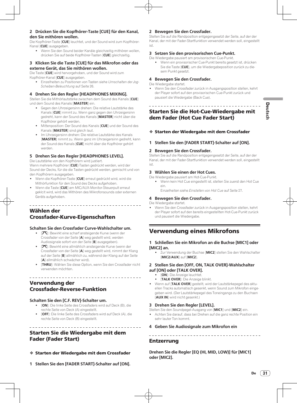 Verwendung eines mikrofons, Wählen der crossfader-kurve-eigenschaften, Verwendung der crossfader-reverse-funktion | Entzerrung | Pioneer DDJ-S1 User Manual | Page 103 / 112