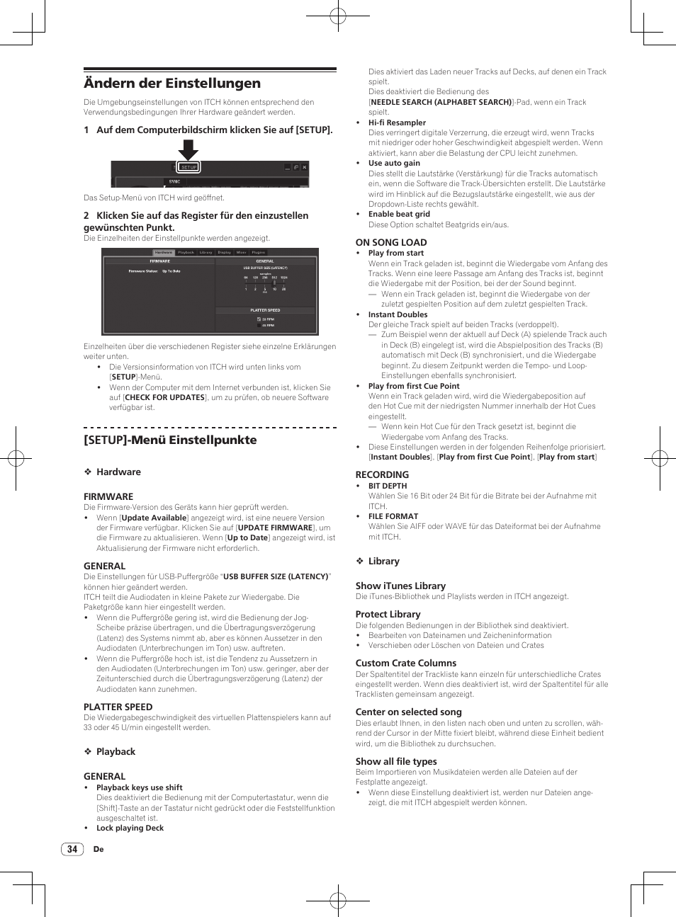 Ändern der einstellungen, Setup]-menü einstellpunkte | Pioneer DDJ-S1 User Manual | Page 106 / 112